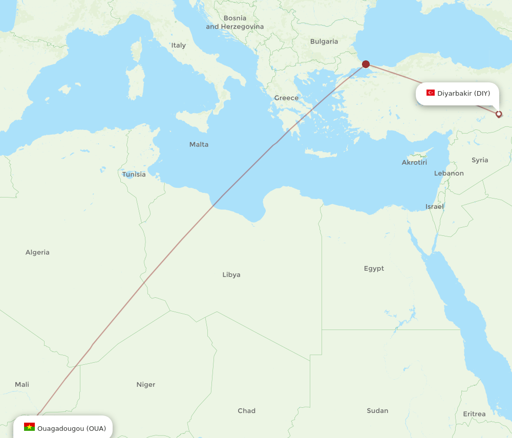 DIY to OUA flights and routes map