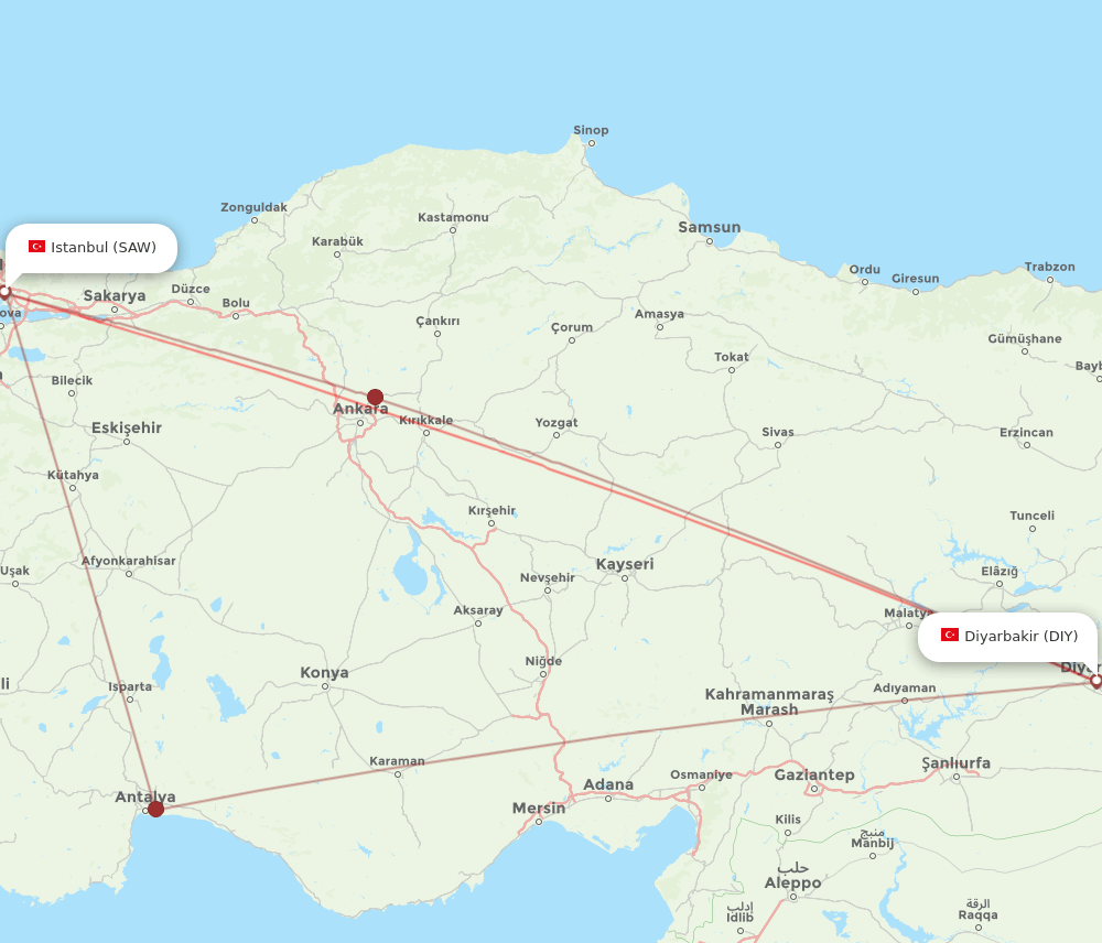DIY to SAW flights and routes map