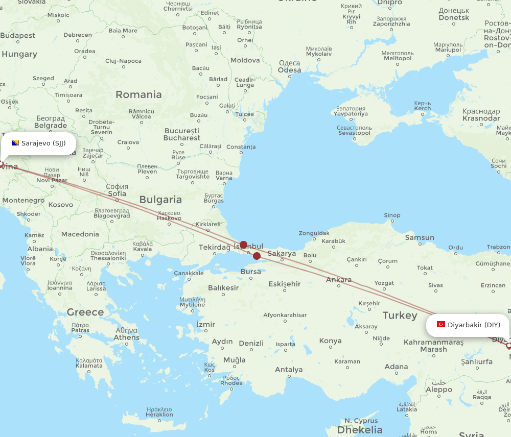 DIY to SJJ flights and routes map