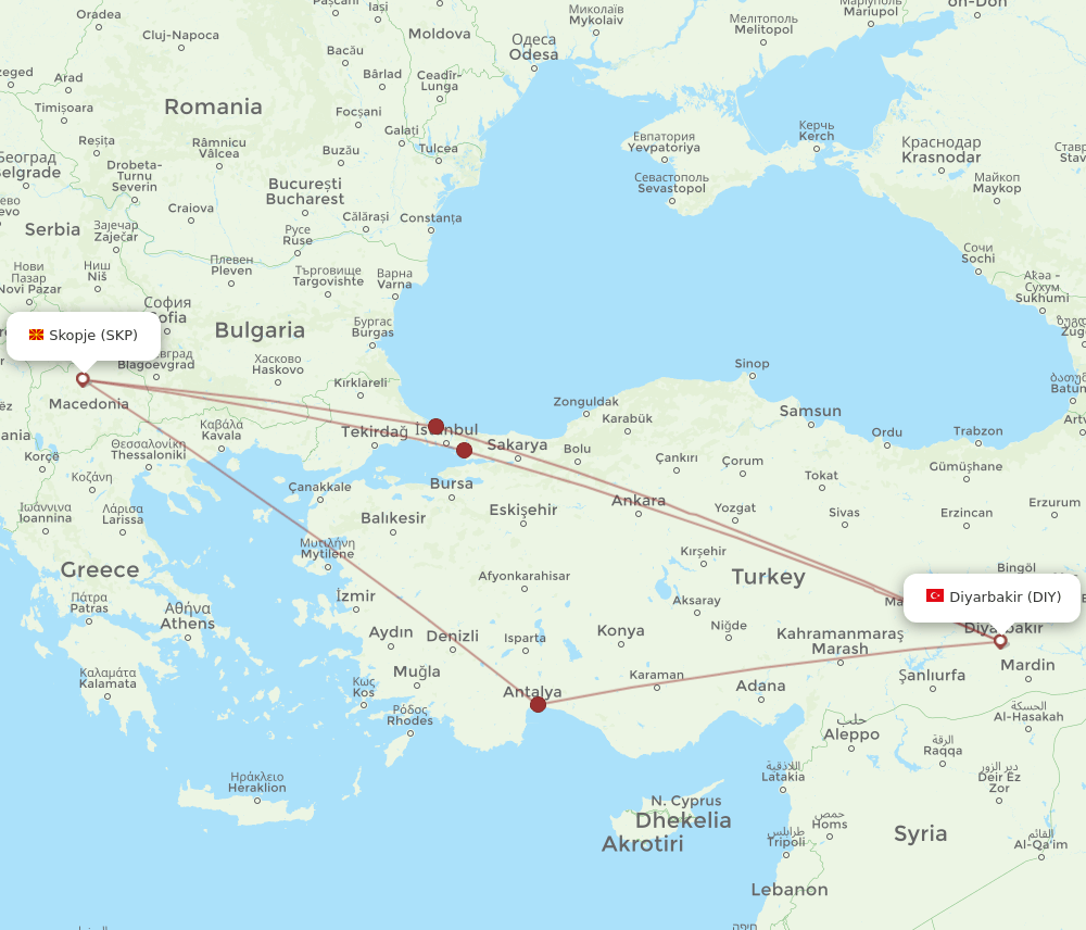 DIY to SKP flights and routes map