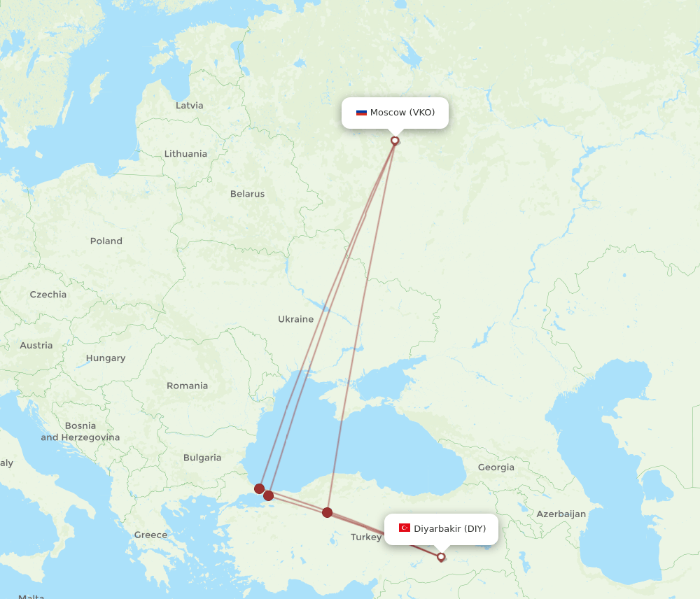 DIY to VKO flights and routes map