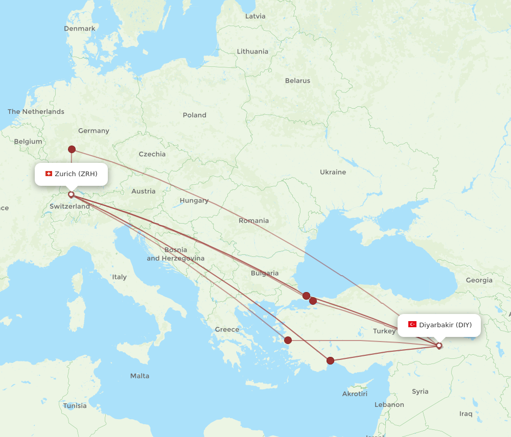 DIY to ZRH flights and routes map