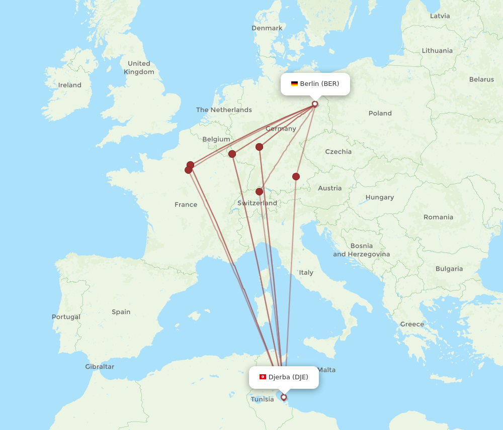 DJE to BER flights and routes map