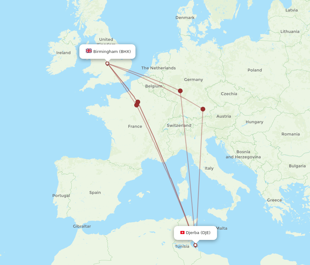 DJE-BHX flight routes