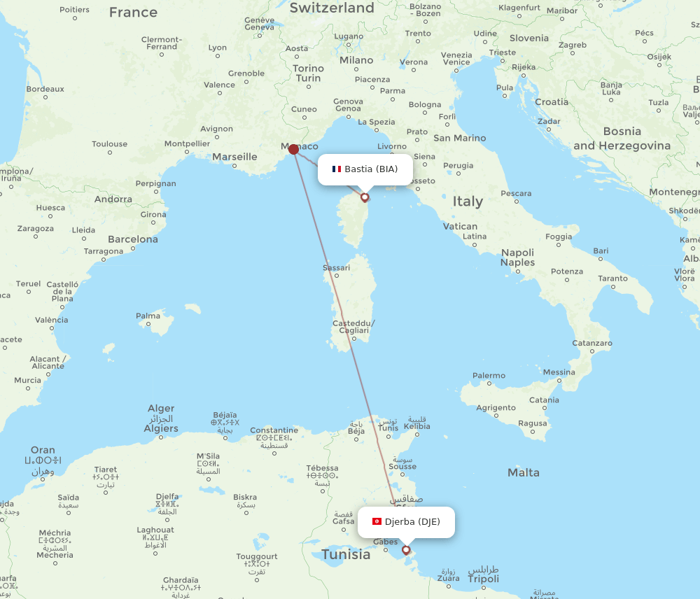 DJE-BIA flight routes