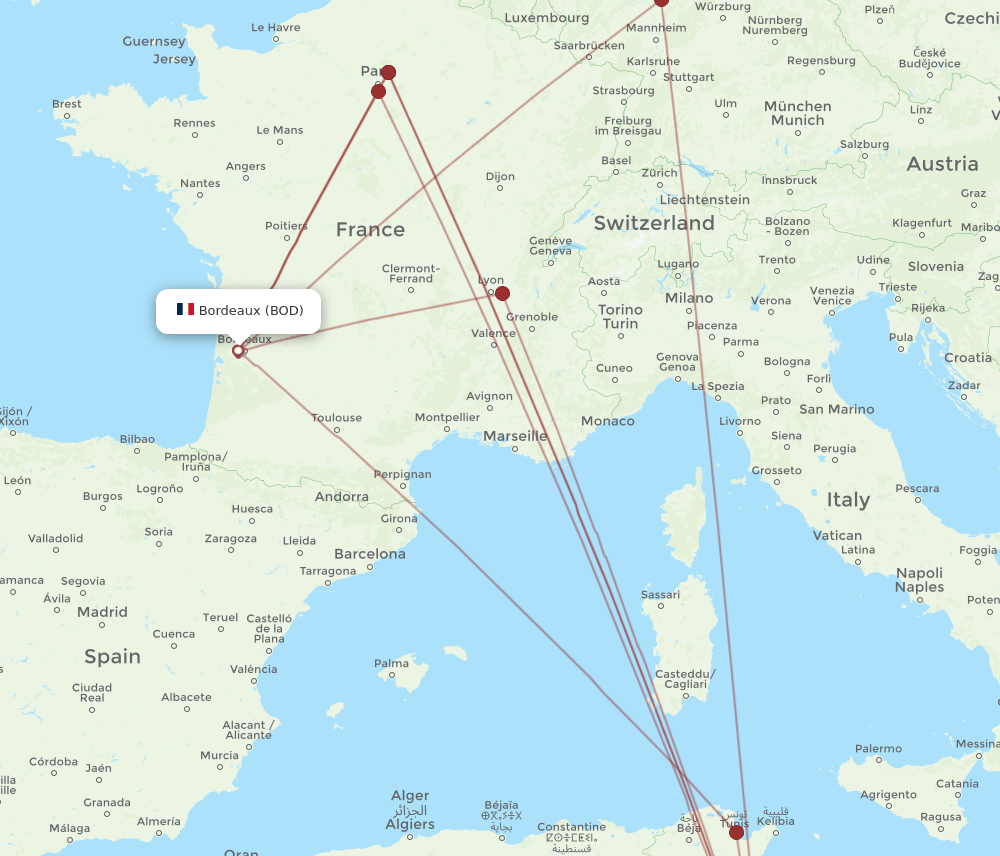 DJE-BOD flight routes