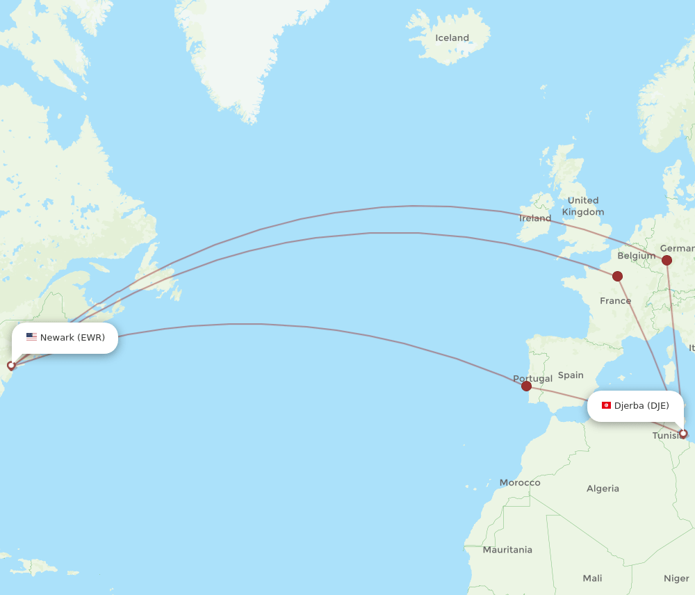 DJE-EWR flight routes