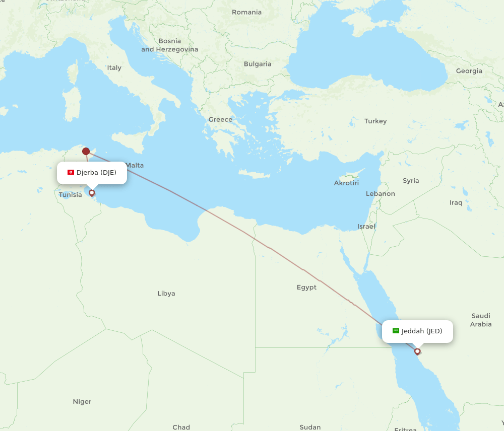 DJE to JED flights and routes map