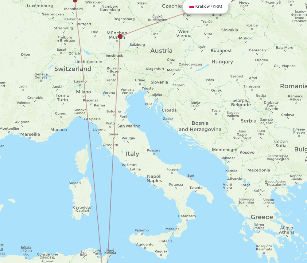 DJE to KRK flights and routes map