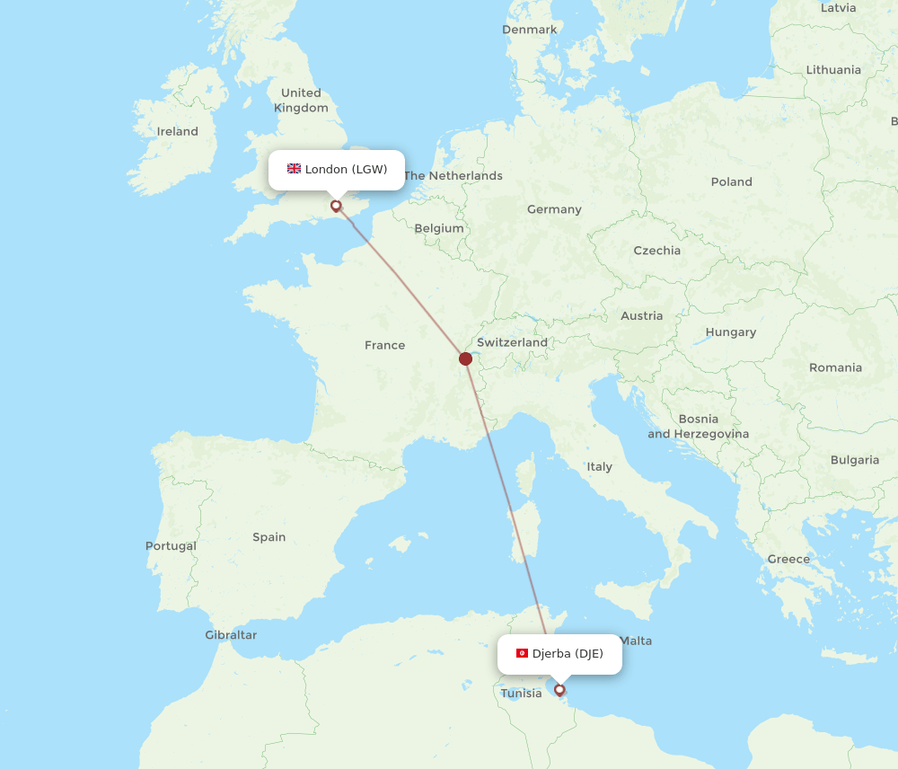 DJE-LGW flight routes