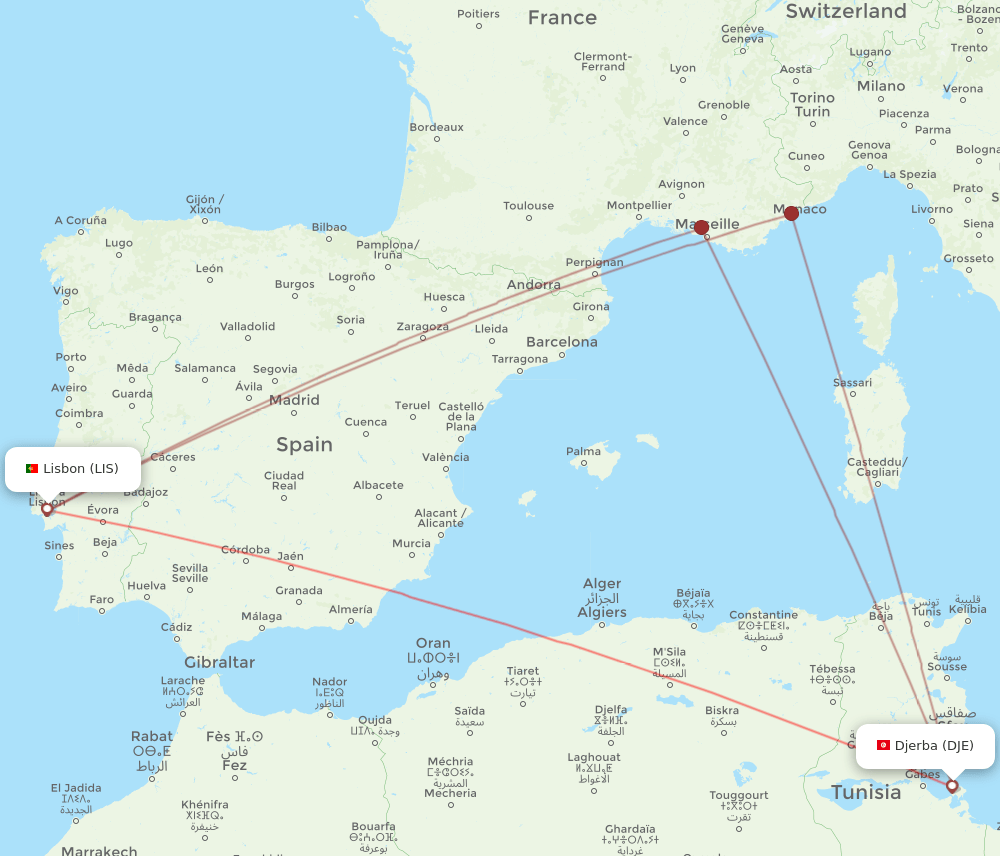 DJE-LIS flight routes