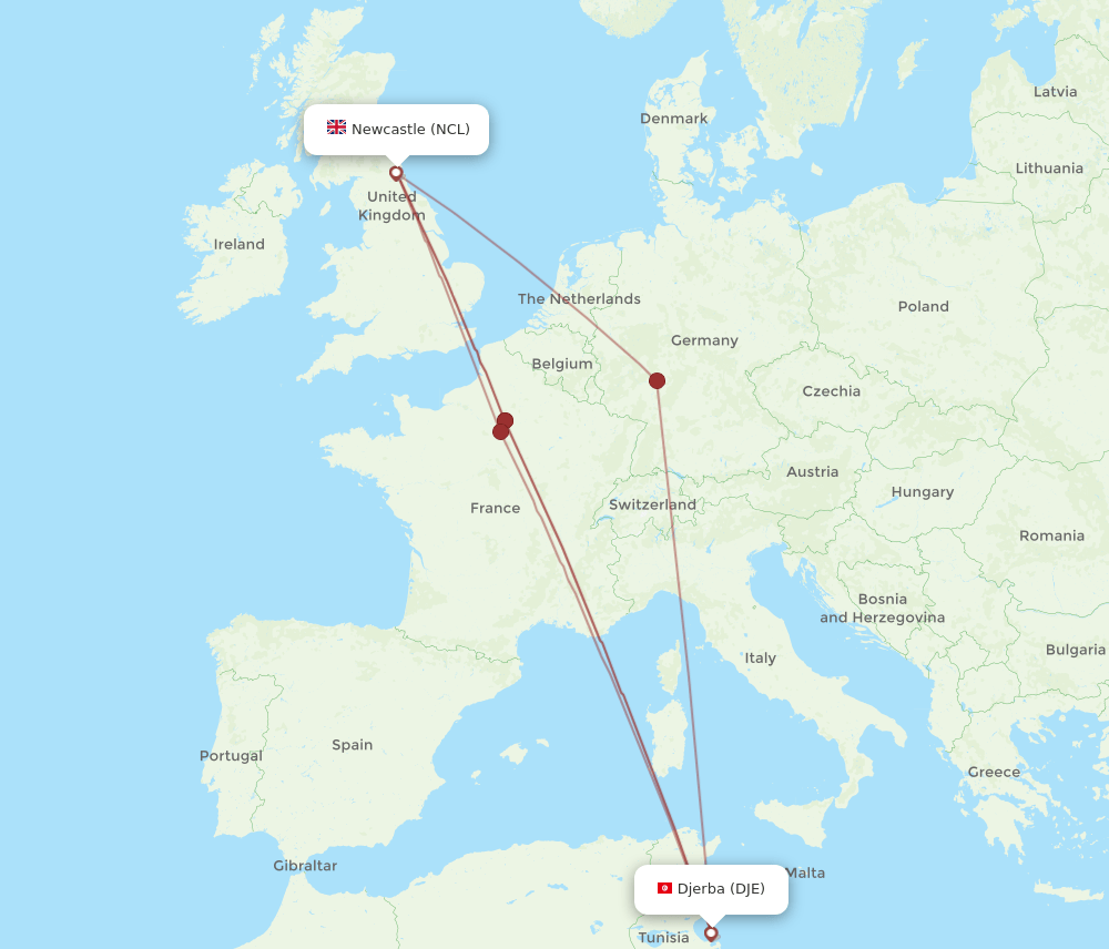 DJE-NCL flight routes