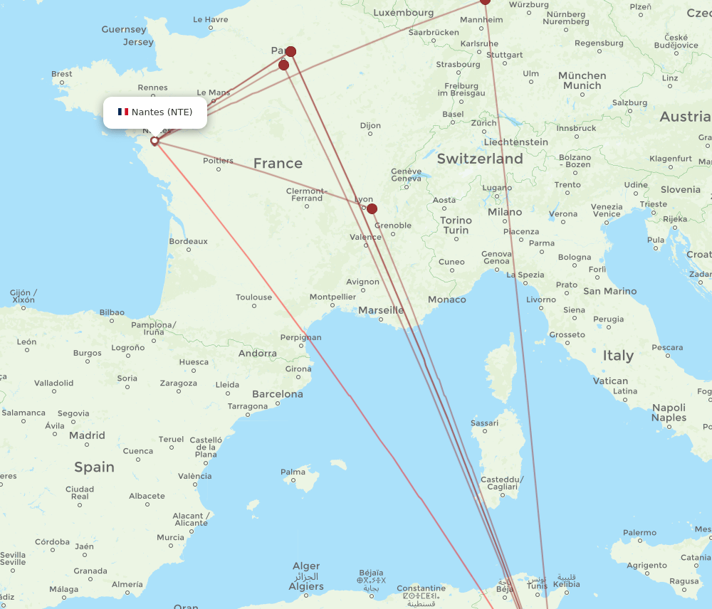 DJE to NTE flights and routes map