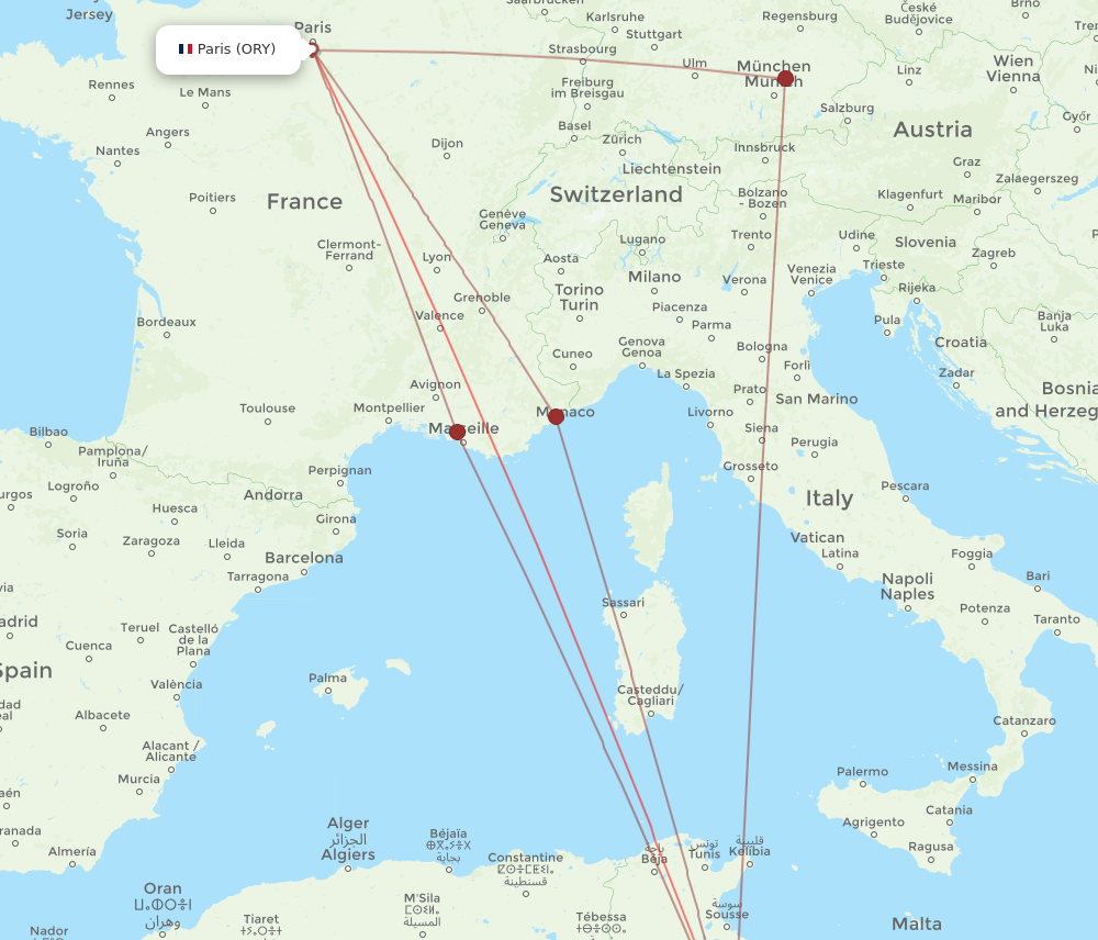 DJE to ORY flights and routes map