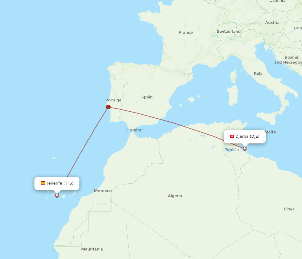 TFS to DJE flights and routes map