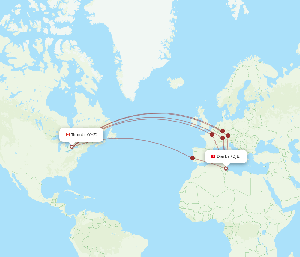 Toronto - Djerba route map and flight paths