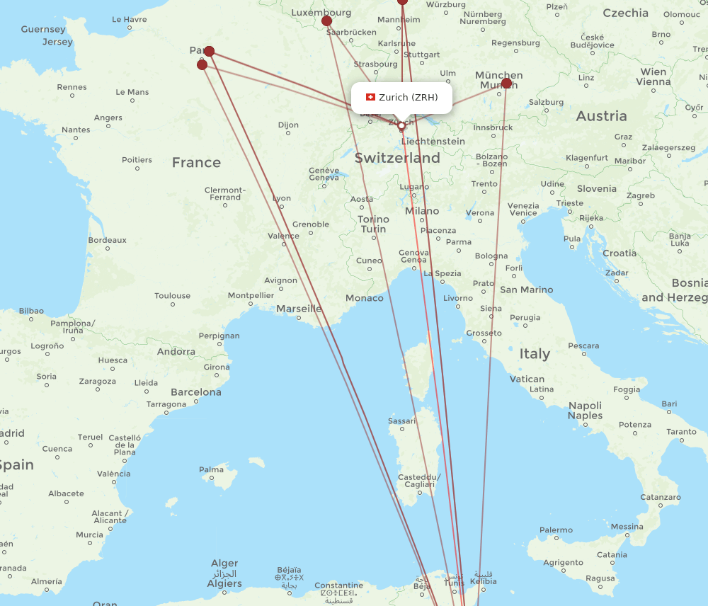 DJE to ZRH flights and routes map