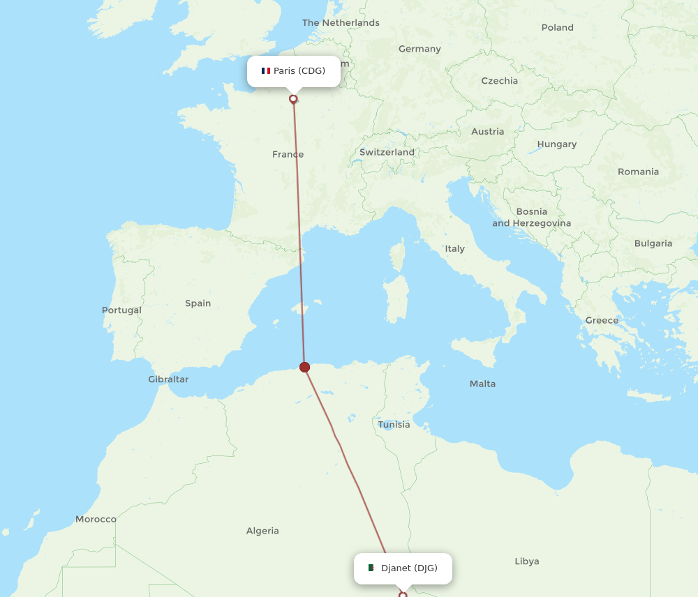 DJG-CDG flight routes