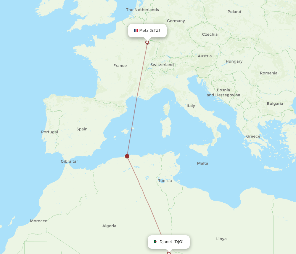 Metz/Nancy - Djanet route map and flight paths