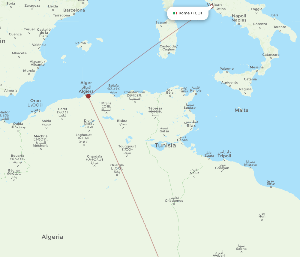 DJG-FCO flight routes