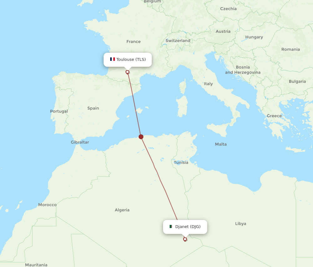 Toulouse - Djanet route map and flight paths
