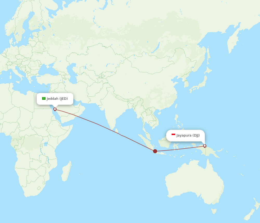 JED to DJJ flights and routes map