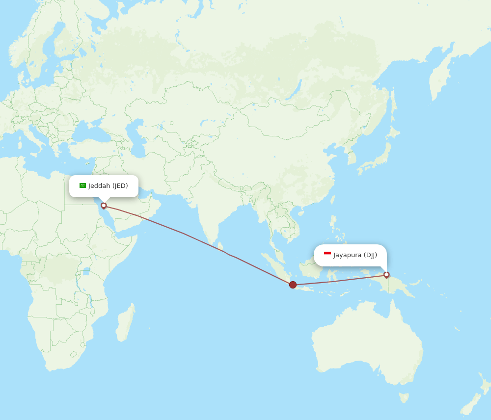 Jeddah - Jayapura route map and flight paths