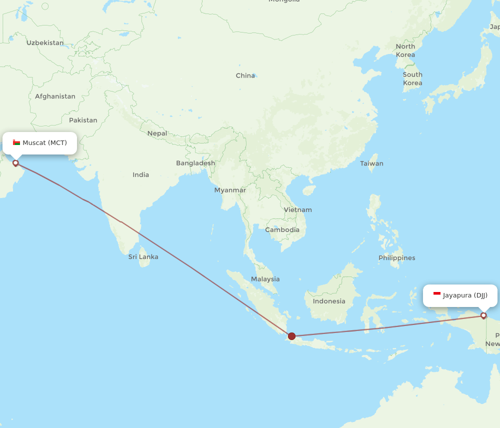 Muscat - Jayapura route map and flight paths