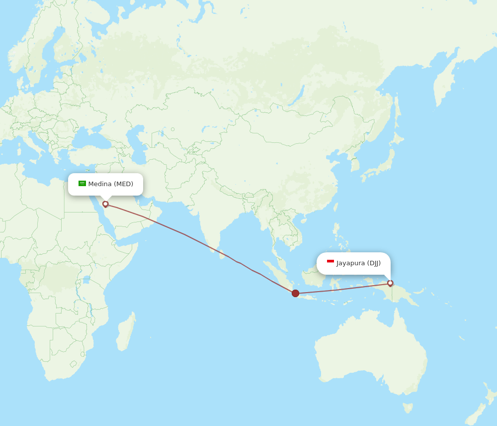 Madinah - Jayapura route map and flight paths