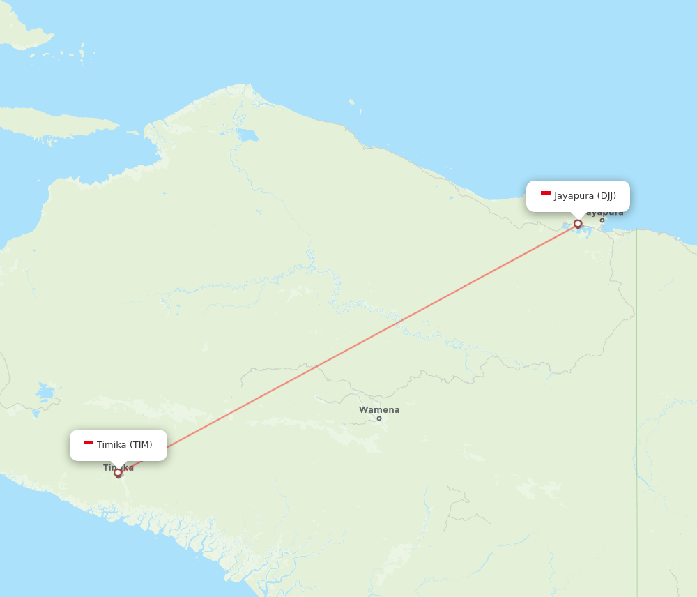 Jayapura - Tembagapura route map and flight paths