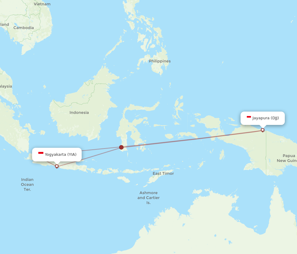 DJJ to YIA flights and routes map