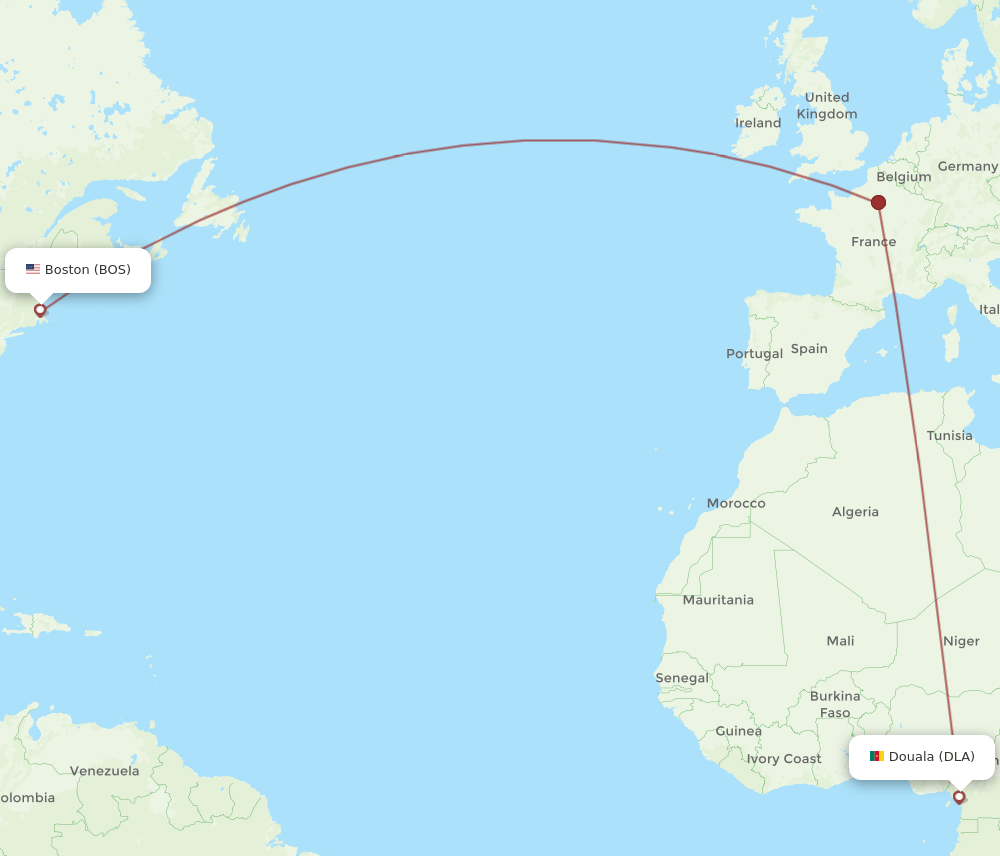 DLA to BOS flights and routes map