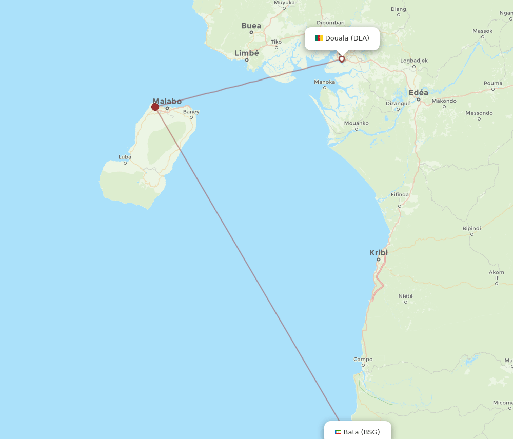 DLA to BSG flights and routes map