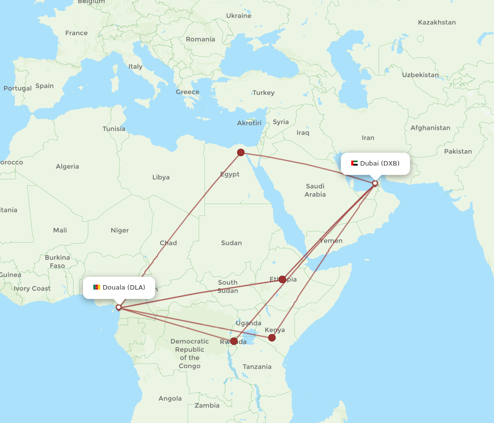 DLA to DXB flights and routes map