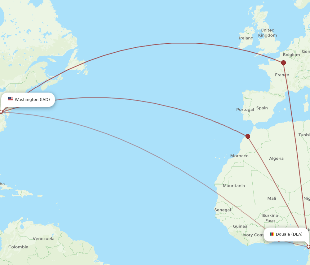 DLA-IAD flight routes