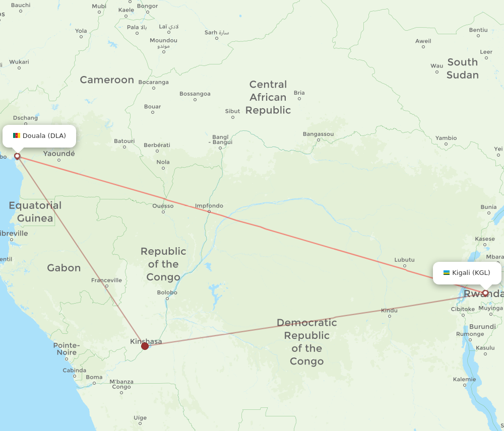 DLA to KGL flights and routes map