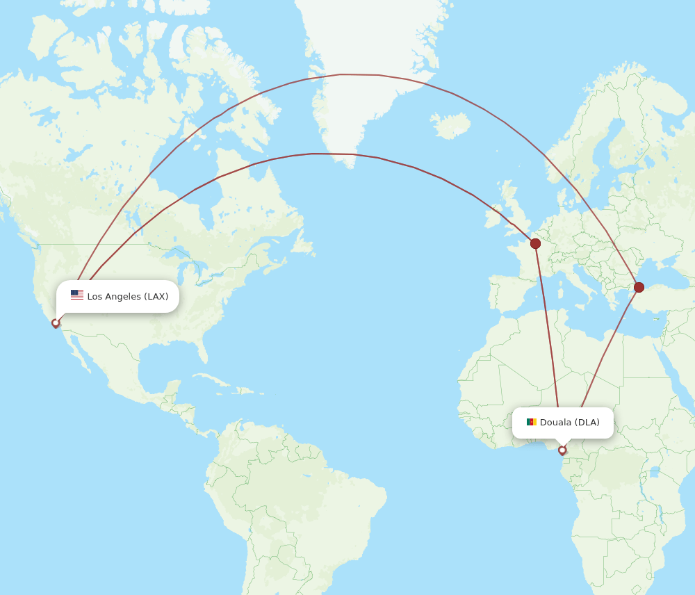 DLA-LAX flight routes