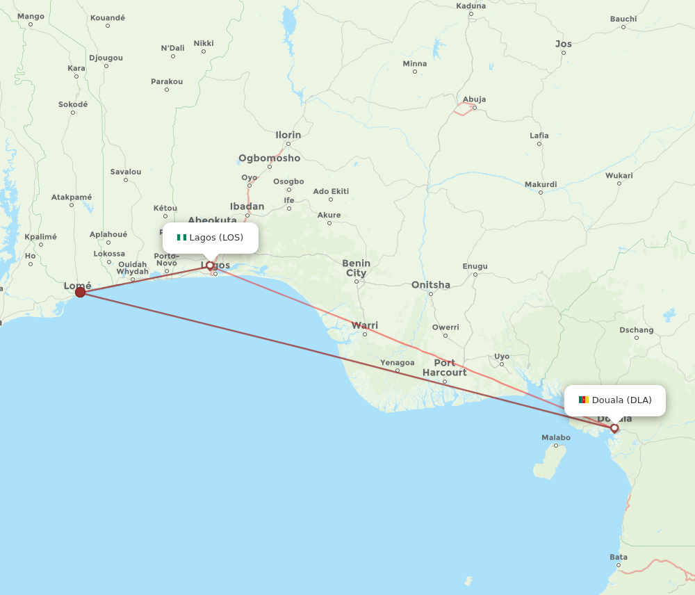 DLA to LOS flights and routes map