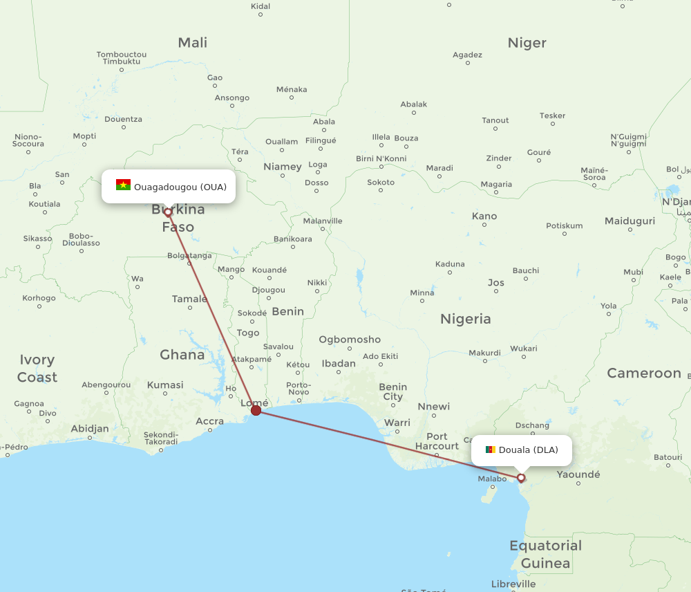 DLA to OUA flights and routes map