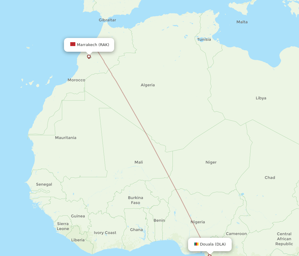 DLA to RAK flights and routes map