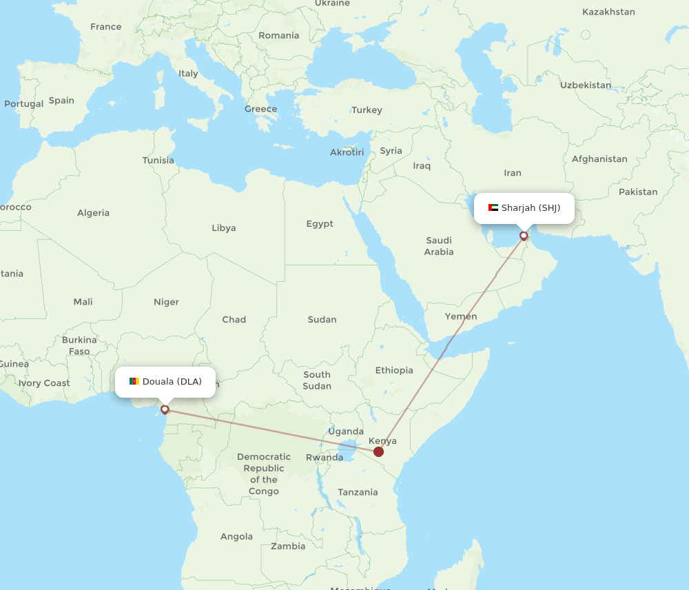 DLA to SHJ flights and routes map