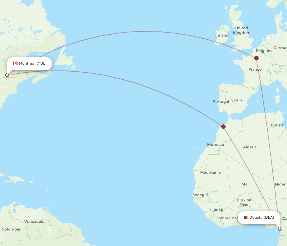 DLA-YUL flight routes