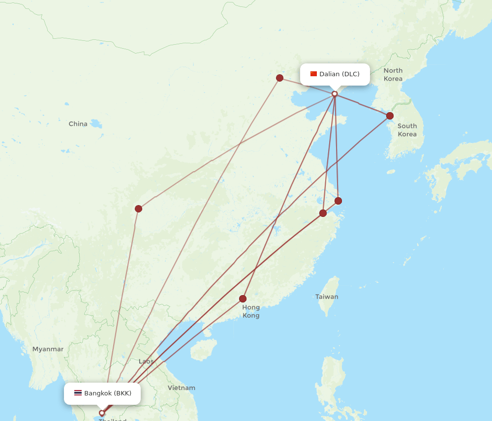 DLC to BKK flights and routes map