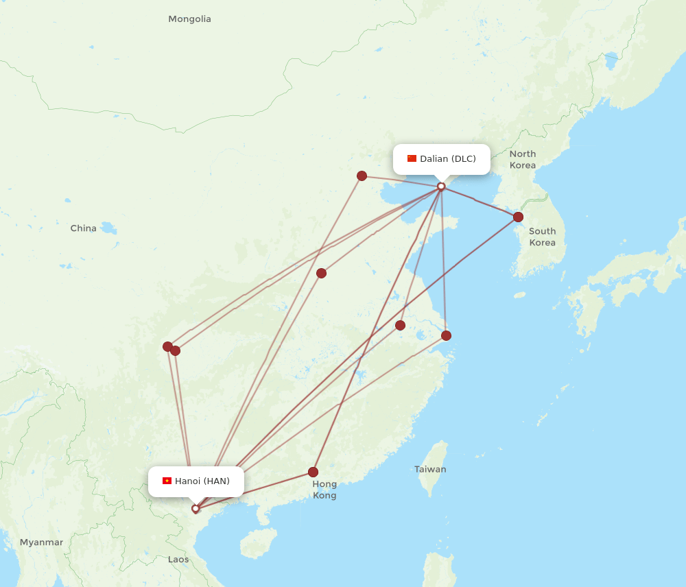 DLC to HAN flights and routes map