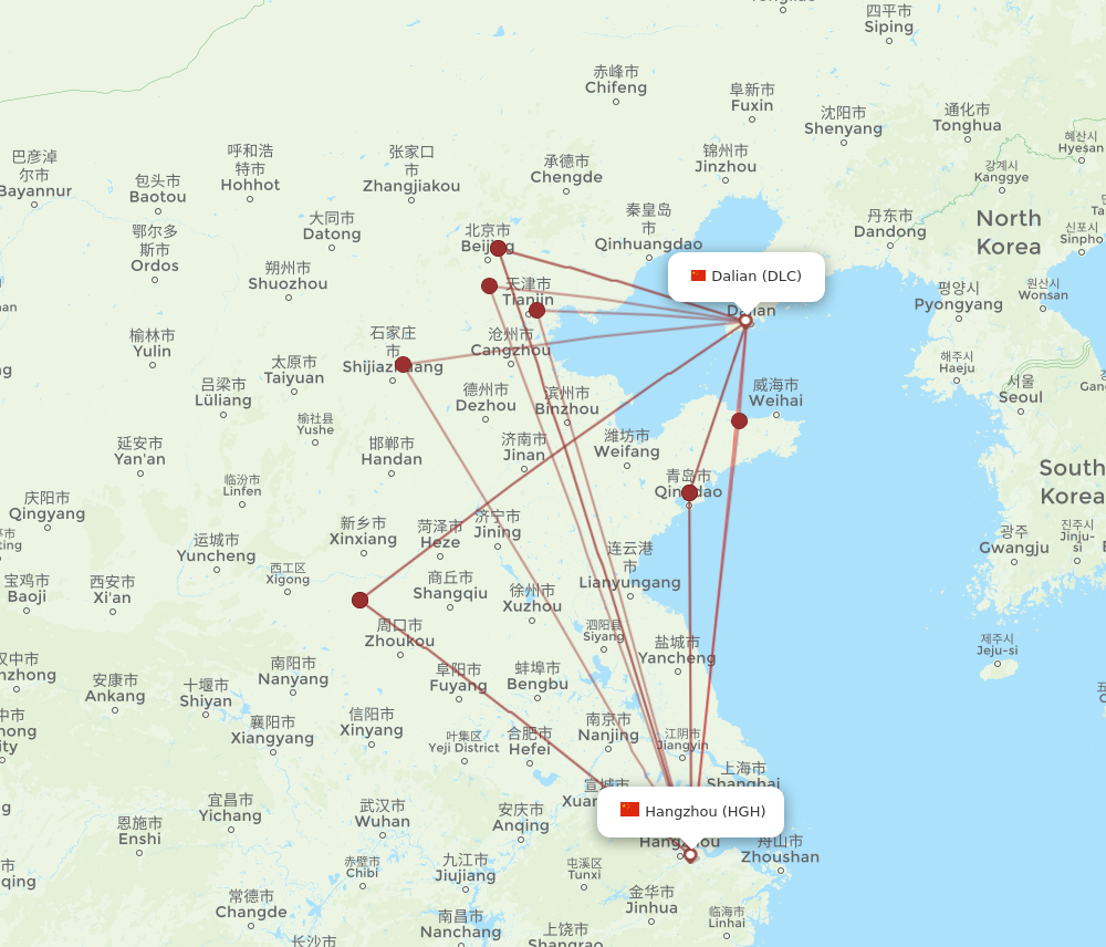 DLC to HGH flights and routes map