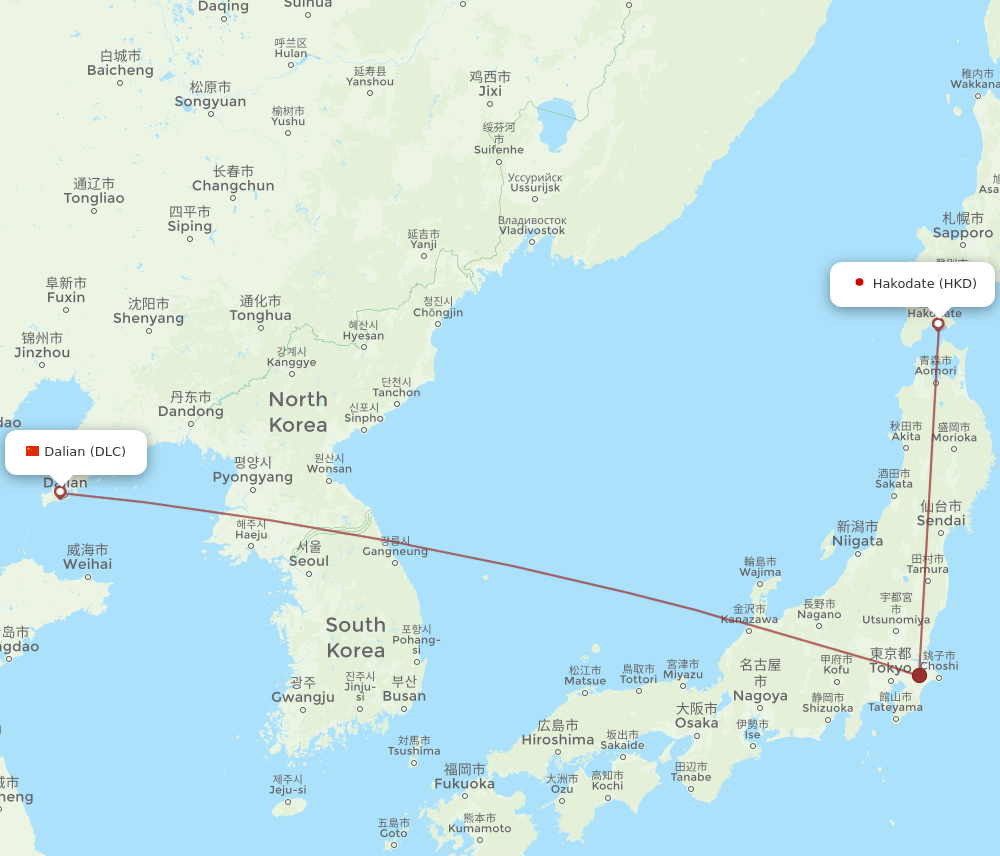 DLC-HKD flight routes