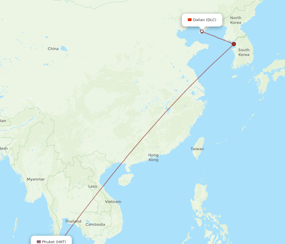 DLC to HKT flights and routes map