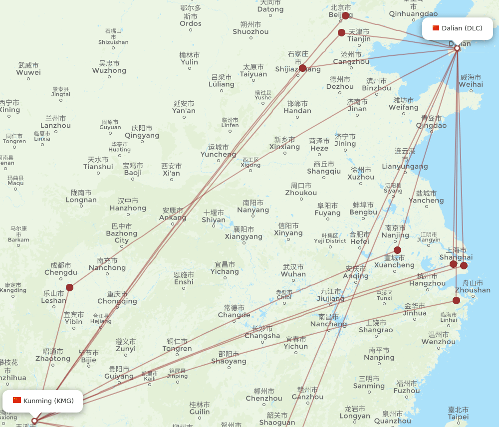 DLC-KMG flight routes