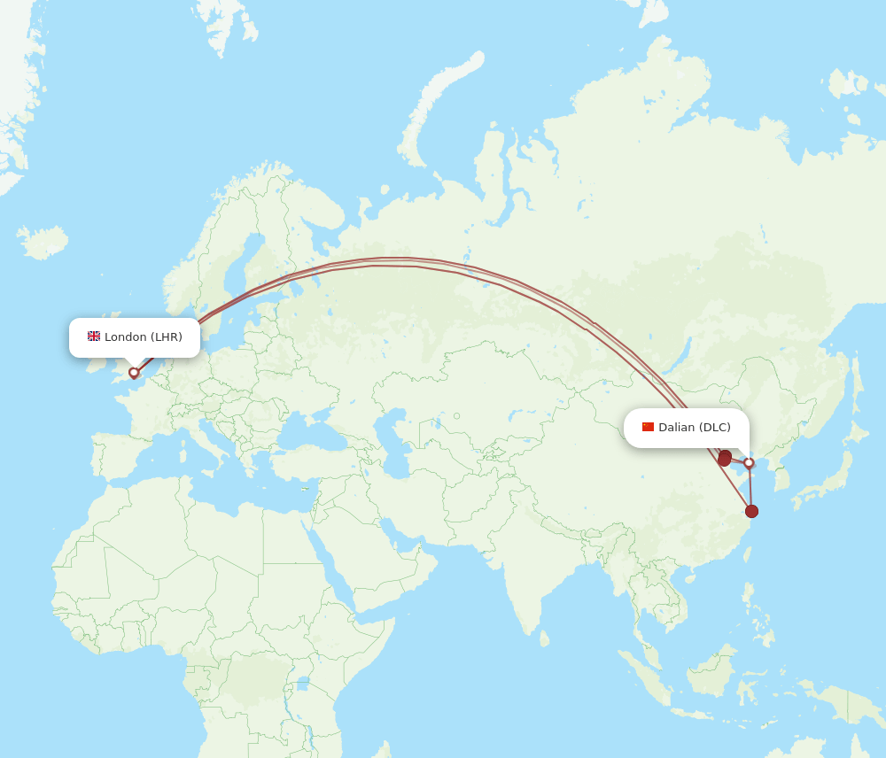 DLC to LHR flights and routes map