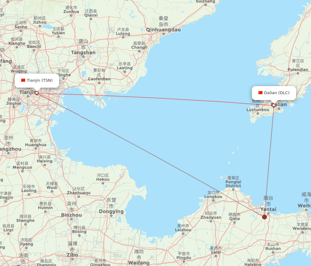 DLC to TSN flights and routes map